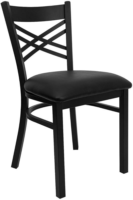 Flash Furniture HERCULES Series Black ”X” Back Metal Restaurant Chair – Black Vinyl Seat – XU-6FOBXBK-BLKV-GG Supply
