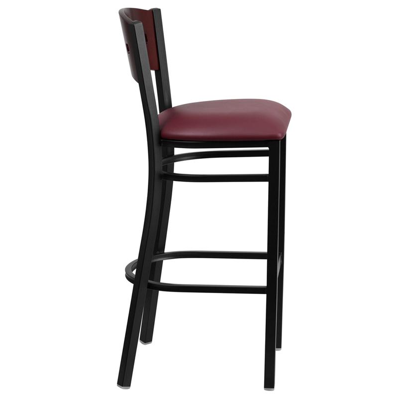 Flash Furniture HERCULES Series Black 4 Square Back Metal Restaurant Barstool – Mahogany Wood Back, Burgundy Vinyl Seat – XU-DG-60515-MAH-BAR-BURV-GG Online now