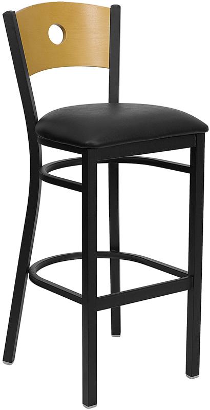 Flash Furniture HERCULES Series Black Circle Back Metal Restaurant Barstool – Natural Wood Back, Black Vinyl Seat – XU-DG-6F6B-CIR-BAR-BLKV-GG Online Hot Sale