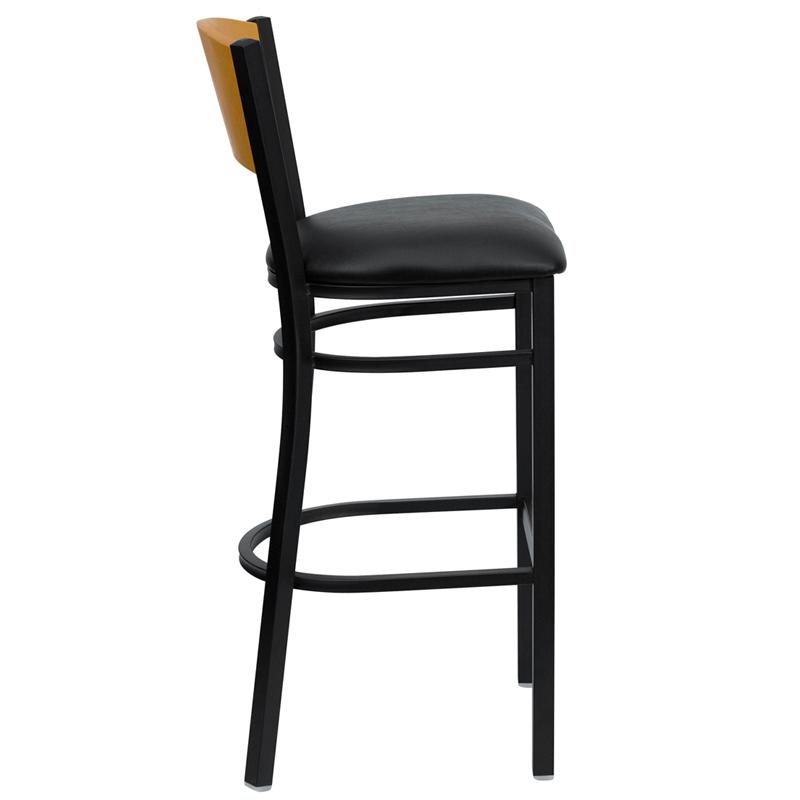 Flash Furniture HERCULES Series Black Circle Back Metal Restaurant Barstool – Natural Wood Back, Black Vinyl Seat – XU-DG-6F6B-CIR-BAR-BLKV-GG Online Hot Sale