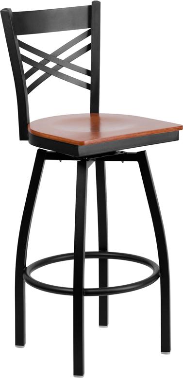 Flash Furniture HERCULES Series Black ”X” Back Swivel Metal Barstool – Cherry Wood Seat – XU-6F8B-XSWVL-CHYW-GG Online now