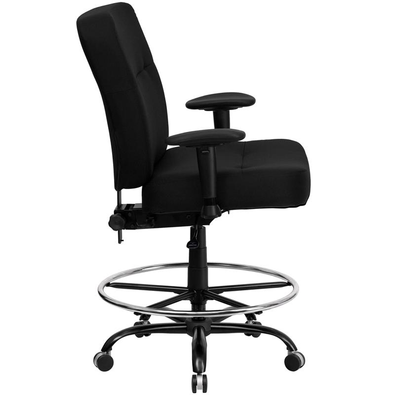 Flash Furniture HERCULES Series Big & Tall 400 lb. Rated Black Fabric Drafting Chair with Rectangular Back and Adjustable Arms – WL-735SYG-BK-AD-GG Supply