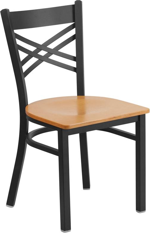Flash Furniture HERCULES Series Black ”X” Back Metal Restaurant Chair – Natural Wood Seat – XU-6FOBXBK-NATW-GG Online Sale
