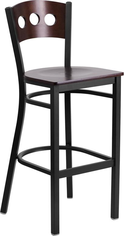Flash Furniture HERCULES Series Black 3 Circle Back Metal Restaurant Barstool – Walnut Wood Back & Seat – XU-DG-60516-WAL-BAR-MTL-GG on Sale