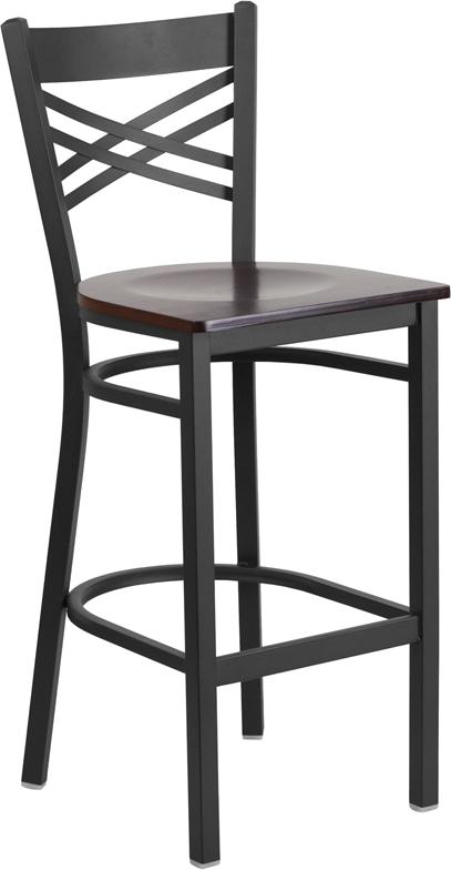 Flash Furniture HERCULES Series Black ”X” Back Metal Restaurant Barstool – Walnut Wood Seat – XU-6F8BXBK-BAR-WALW-GG on Sale