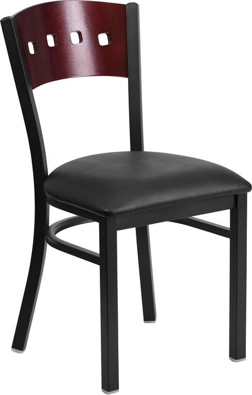 Flash Furniture HERCULES Series Black 4 Square Back Metal Restaurant Chair – Mahogany Wood Back, Black Vinyl Seat – XU-DG-6Y1B-MAH-BLKV-GG Fashion