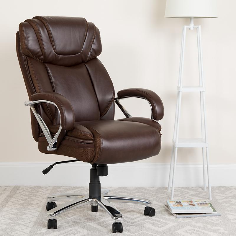 Flash Furniture HERCULES Series Big & Tall 500 lb. Rated Brown Leather Executive Swivel Chair with Extra Wide Seat – GO-2092M-1-BN-GG Fashion