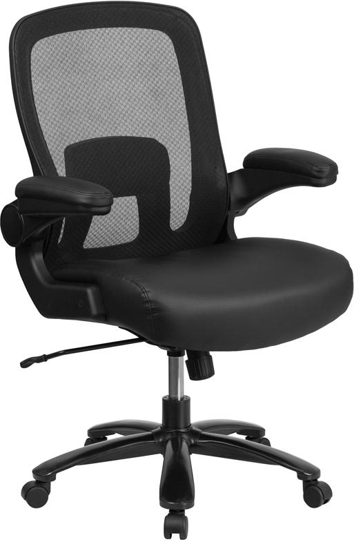 Flash Furniture HERCULES Series Big & Tall 500 lb. Rated Black Mesh Executive Swivel Chair with Leather Seat and Adjustable Lumbar – BT-20180-LEA-GG Online Hot Sale