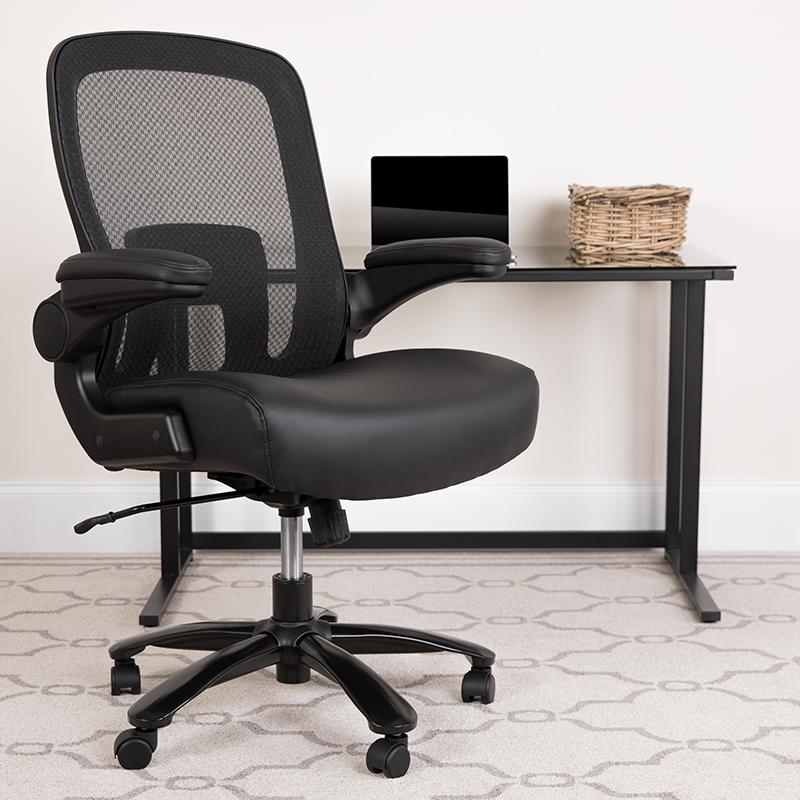 Flash Furniture HERCULES Series Big & Tall 500 lb. Rated Black Mesh Executive Swivel Chair with Leather Seat and Adjustable Lumbar – BT-20180-LEA-GG Online Hot Sale