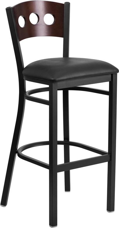 Flash Furniture HERCULES Series Black 3 Circle Back Metal Restaurant Barstool – Walnut Wood Back, Black Vinyl Seat – XU-DG-60516-WAL-BAR-BLKV-GG Online Hot Sale