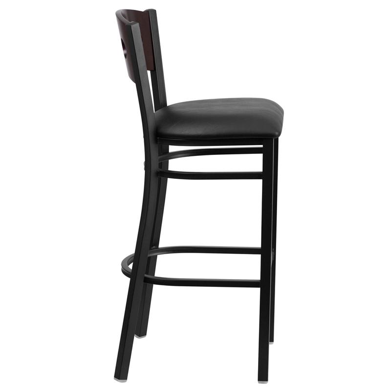 Flash Furniture HERCULES Series Black 3 Circle Back Metal Restaurant Barstool – Walnut Wood Back, Black Vinyl Seat – XU-DG-60516-WAL-BAR-BLKV-GG Online Hot Sale