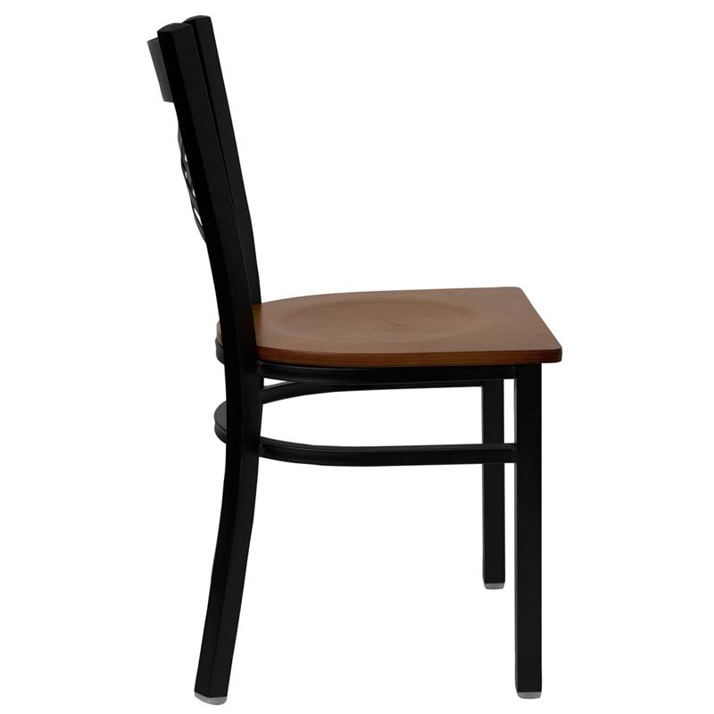 Flash Furniture HERCULES Series Black ”X” Back Metal Restaurant Chair – Cherry Wood Seat – XU-6FOBXBK-CHYW-GG Online