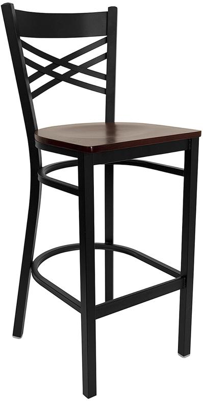 Flash Furniture HERCULES Series Black ”X” Back Metal Restaurant Barstool – Mahogany Wood Seat – XU-6F8BXBK-BAR-MAHW-GG Online Hot Sale