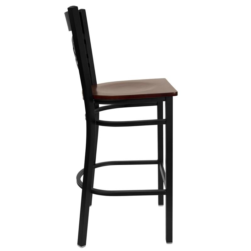 Flash Furniture HERCULES Series Black ”X” Back Metal Restaurant Barstool – Mahogany Wood Seat – XU-6F8BXBK-BAR-MAHW-GG Online Hot Sale