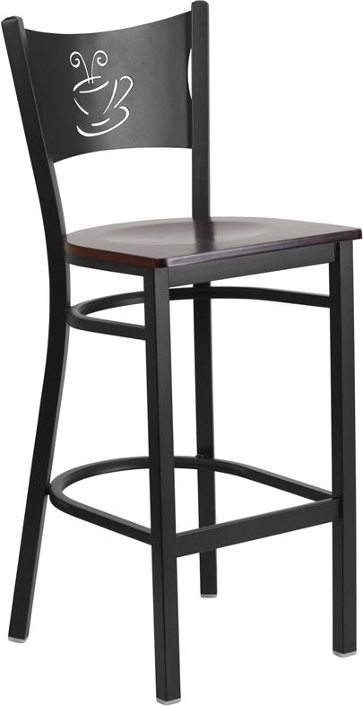 Flash Furniture HERCULES Series Black Coffee Back Metal Restaurant Barstool – Walnut Wood Seat – XU-DG-60114-COF-BAR-WALW-GG Fashion
