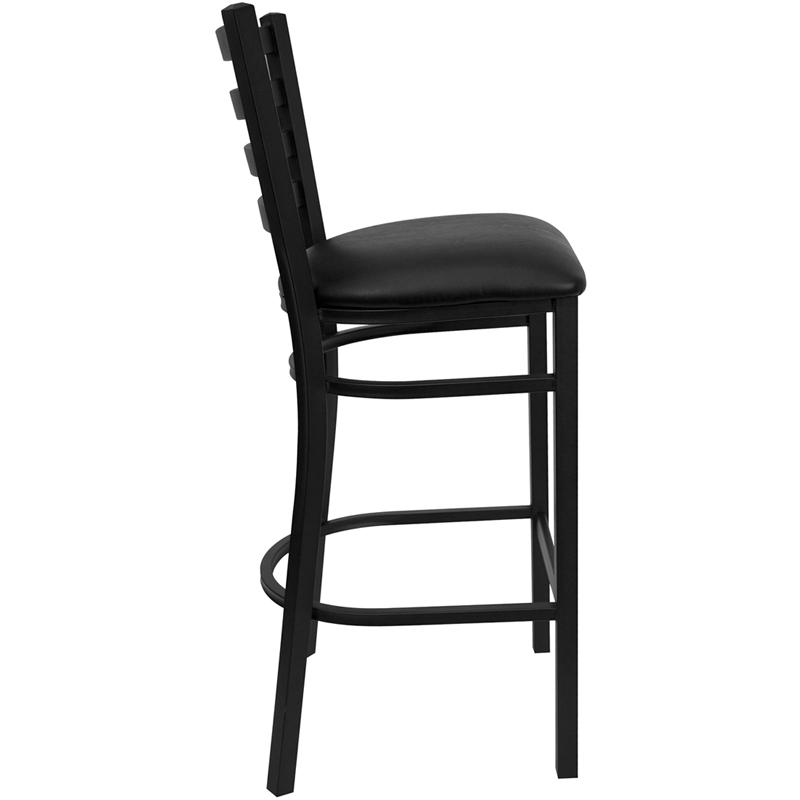 Flash Furniture HERCULES Series Black Ladder Back Metal Restaurant Barstool – Black Vinyl Seat – XU-DG697BLAD-BAR-BLKV-GG Discount