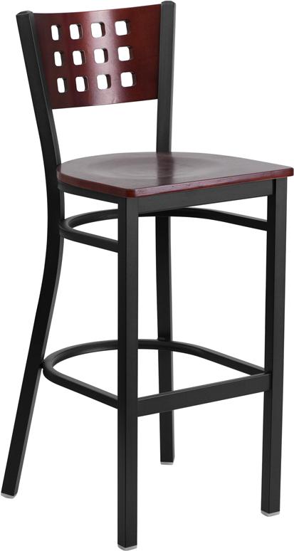 Flash Furniture HERCULES Series Black Cutout Back Metal Restaurant Barstool – Mahogany Wood Back & Seat – XU-DG-60118-MAH-BAR-MTL-GG Online now
