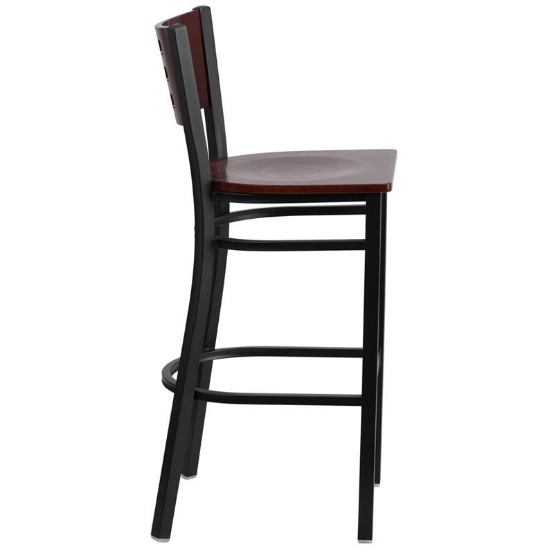 Flash Furniture HERCULES Series Black Cutout Back Metal Restaurant Barstool – Mahogany Wood Back & Seat – XU-DG-60118-MAH-BAR-MTL-GG Online now