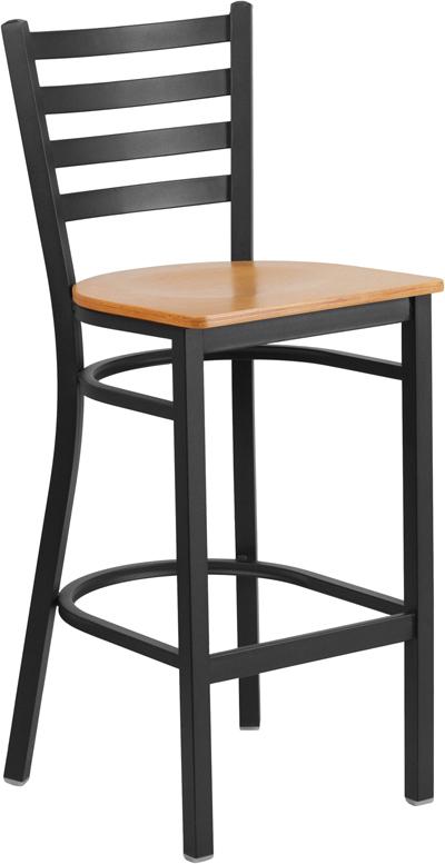 Flash Furniture HERCULES Series Black Ladder Back Metal Restaurant Barstool – Natural Wood Seat – XU-DG697BLAD-BAR-NATW-GG Fashion
