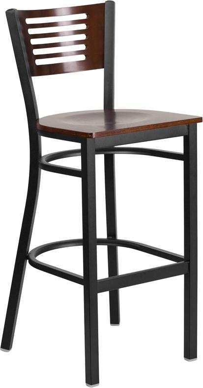 Flash Furniture HERCULES Series Black Slat Back Metal Restaurant Barstool – Walnut Wood Back & Seat – XU-DG-6H1B-WAL-BAR-MTL-GG Discount