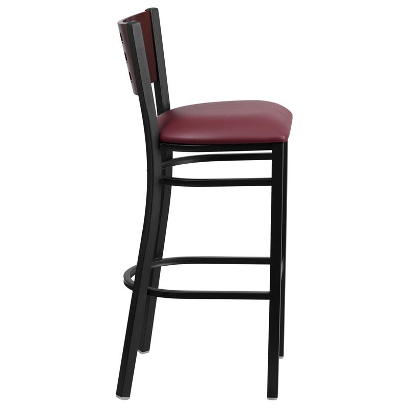 Flash Furniture HERCULES Series Black Cutout Back Metal Restaurant Barstool – Mahogany Wood Back, Burgundy Vinyl Seat – XU-DG-60118-MAH-BAR-BURV-GG Online Sale