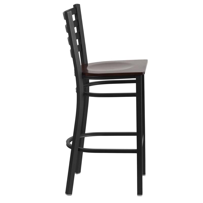 Flash Furniture HERCULES Series Black Ladder Back Metal Restaurant Barstool – Walnut Wood Seat – XU-DG697BLAD-BAR-WALW-GG Supply