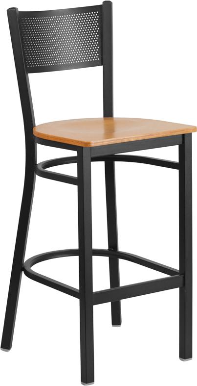 Flash Furniture HERCULES Series Black Grid Back Metal Restaurant Barstool – Natural Wood Seat – XU-DG-60116-GRD-BAR-NATW-GG Online