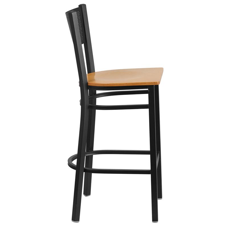 Flash Furniture HERCULES Series Black Grid Back Metal Restaurant Barstool – Natural Wood Seat – XU-DG-60116-GRD-BAR-NATW-GG Online