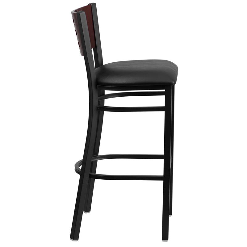 Flash Furniture HERCULES Series Black Cutout Back Metal Restaurant Barstool – Mahogany Wood Back, Black Vinyl Seat – XU-DG-60118-MAH-BAR-BLKV-GG Online Hot Sale