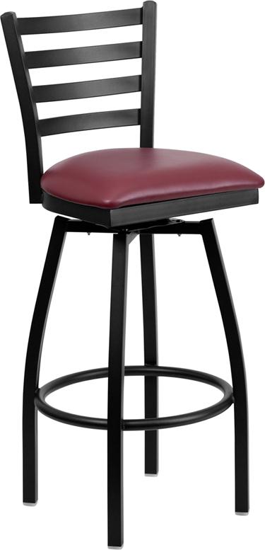 Flash Furniture HERCULES Series Black Ladder Back Swivel Metal Barstool – Burgundy Vinyl Seat – XU-6F8B-LADSWVL-BURV-GG Discount