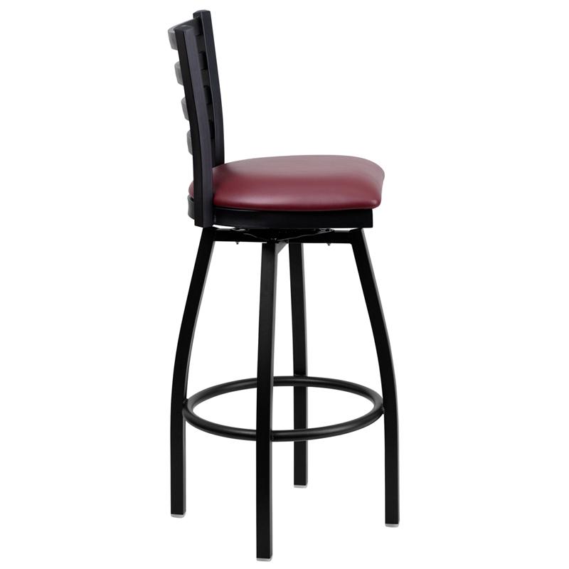 Flash Furniture HERCULES Series Black Ladder Back Swivel Metal Barstool – Burgundy Vinyl Seat – XU-6F8B-LADSWVL-BURV-GG Discount