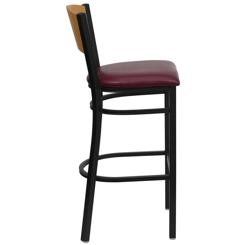 Flash Furniture HERCULES Series Black Circle Back Metal Restaurant Barstool – Natural Wood Back, Burgundy Vinyl Seat – XU-DG-6F6B-CIR-BAR-BURV-GG on Sale