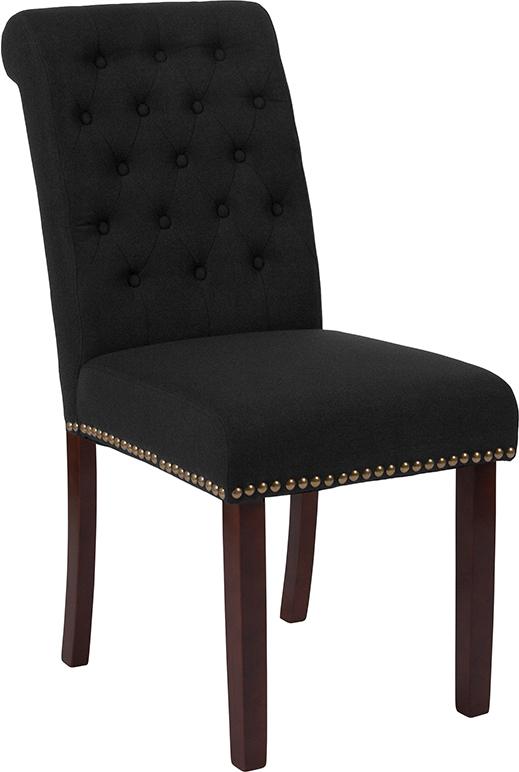 Flash Furniture HERCULES Series Black Fabric Parsons Chair with Rolled Back, Accent Nail Trim and Walnut Finish – BT-P-BK-FAB-GG Sale