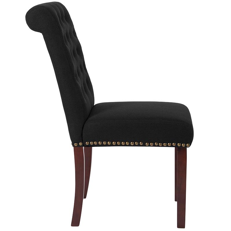 Flash Furniture HERCULES Series Black Fabric Parsons Chair with Rolled Back, Accent Nail Trim and Walnut Finish – BT-P-BK-FAB-GG Sale