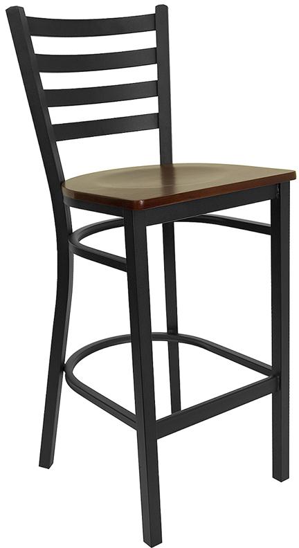 Flash Furniture HERCULES Series Black Ladder Back Metal Restaurant Barstool – Mahogany Wood Seat – XU-DG697BLAD-BAR-MAHW-GG Online