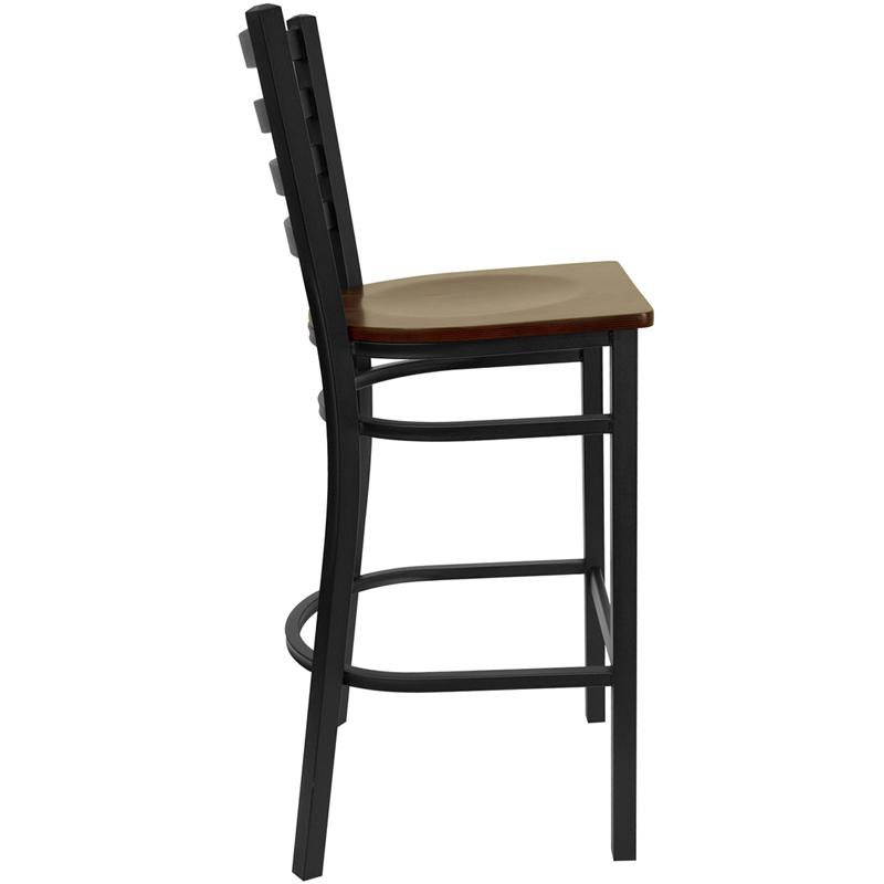 Flash Furniture HERCULES Series Black Ladder Back Metal Restaurant Barstool – Mahogany Wood Seat – XU-DG697BLAD-BAR-MAHW-GG Online
