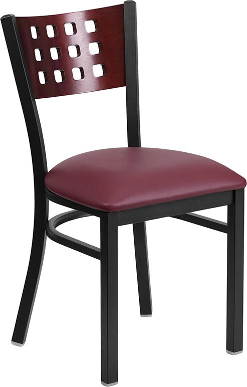 Flash Furniture HERCULES Series Black Cutout Back Metal Restaurant Chair – Mahogany Wood Back, Burgundy Vinyl Seat – XU-DG-60117-MAH-BURV-GG Online now