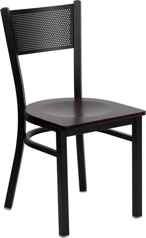 Flash Furniture HERCULES Series Black Grid Back Metal Restaurant Chair – Mahogany Wood Seat – XU-DG-60115-GRD-MAHW-GG Online Sale