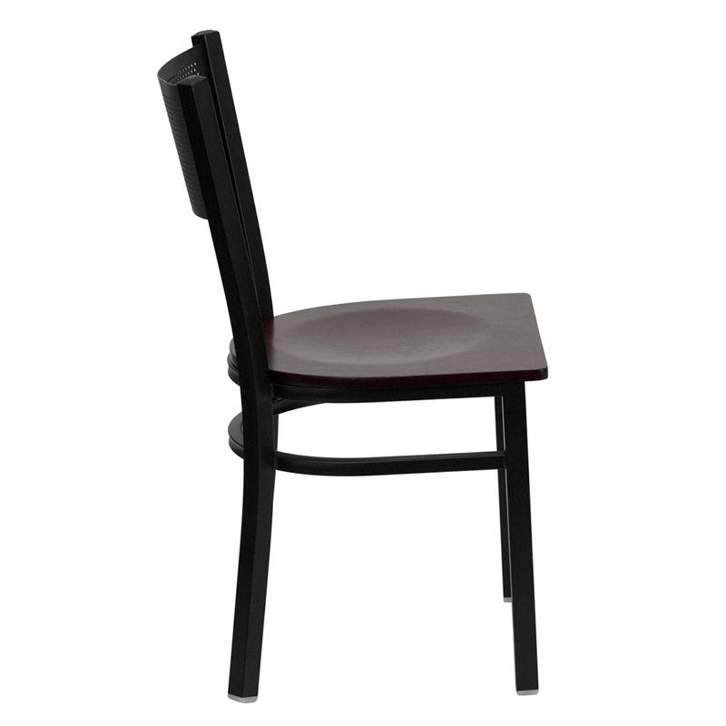 Flash Furniture HERCULES Series Black Grid Back Metal Restaurant Chair – Mahogany Wood Seat – XU-DG-60115-GRD-MAHW-GG Online Sale