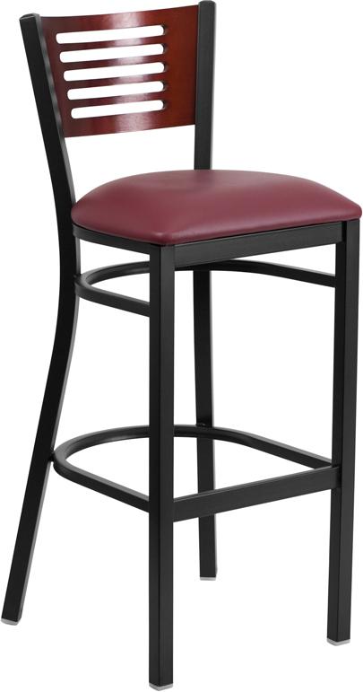 Flash Furniture HERCULES Series Black Slat Back Metal Restaurant Barstool – Mahogany Wood Back, Burgundy Vinyl Seat – XU-DG-6H1B-MAH-BAR-BURV-GG Fashion