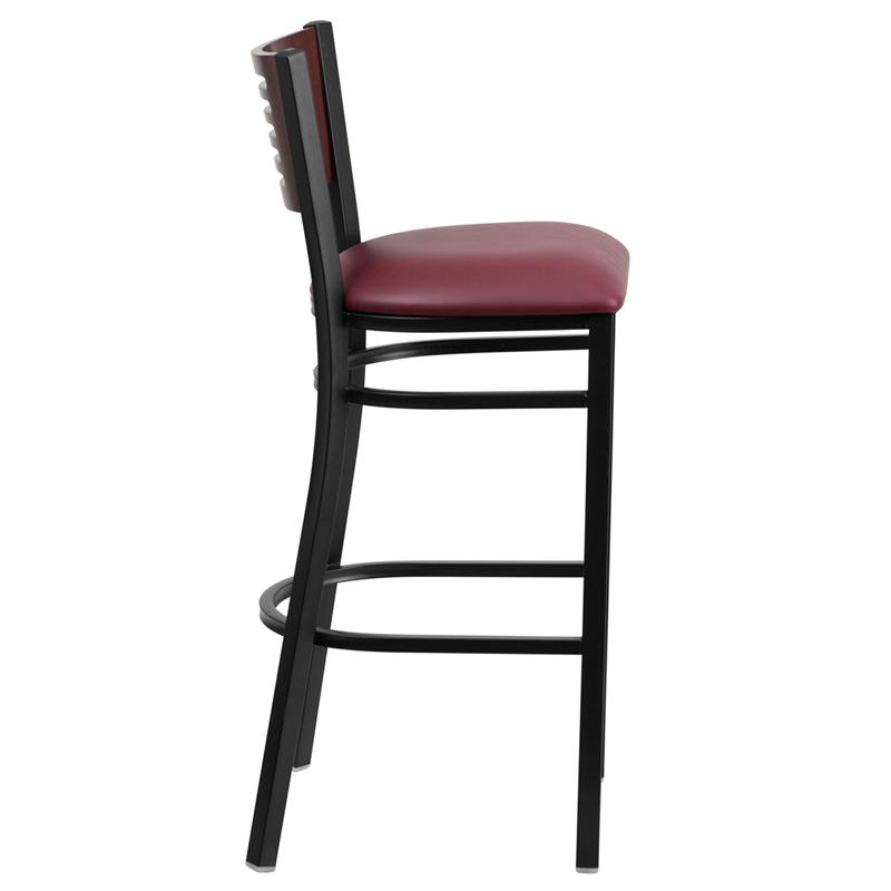 Flash Furniture HERCULES Series Black Slat Back Metal Restaurant Barstool – Mahogany Wood Back, Burgundy Vinyl Seat – XU-DG-6H1B-MAH-BAR-BURV-GG Fashion