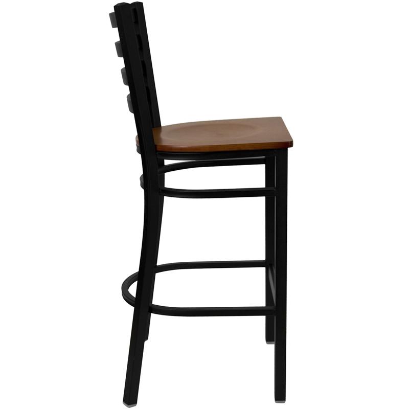 Flash Furniture HERCULES Series Black Ladder Back Metal Restaurant Barstool – Cherry Wood Seat – XU-DG697BLAD-BAR-CHYW-GG Online Hot Sale