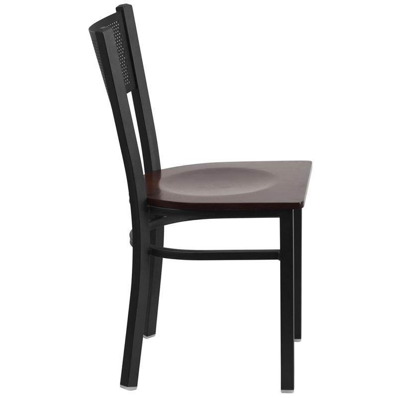 Flash Furniture HERCULES Series Black Grid Back Metal Restaurant Chair – Walnut Wood Seat – XU-DG-60115-GRD-WALW-GG Sale