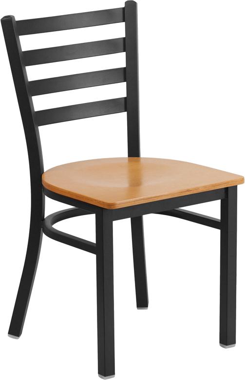 Flash Furniture HERCULES Series Black Ladder Back Metal Restaurant Chair – Natural Wood Seat – XU-DG694BLAD-NATW-GG Sale