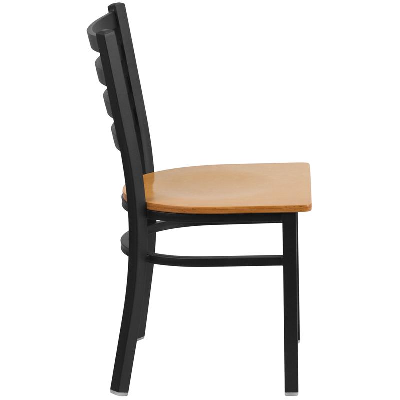 Flash Furniture HERCULES Series Black Ladder Back Metal Restaurant Chair – Natural Wood Seat – XU-DG694BLAD-NATW-GG Sale