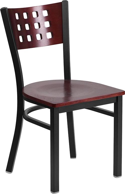 Flash Furniture HERCULES Series Black Cutout Back Metal Restaurant Chair – Mahogany Wood Back & Seat – XU-DG-60117-MAH-MTL-GG Supply