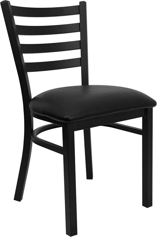Flash Furniture HERCULES Series Black Ladder Back Metal Restaurant Chair – Black Vinyl Seat – XU-DG694BLAD-BLKV-GG Online Sale