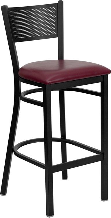Flash Furniture HERCULES Series Black Grid Back Metal Restaurant Barstool – Burgundy Vinyl Seat – XU-DG-60116-GRD-BAR-BURV-GG Online Sale