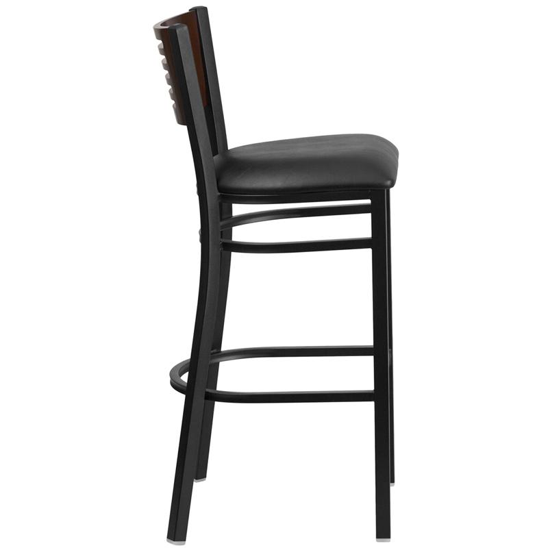 Flash Furniture HERCULES Series Black Slat Back Metal Restaurant Barstool – Walnut Wood Back, Black Vinyl Seat – XU-DG-6H1B-WAL-BAR-BLKV-GG Discount