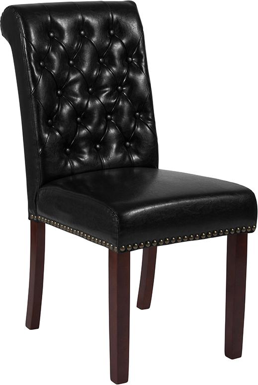 Flash Furniture HERCULES Series Black Leather Parsons Chair with Rolled Back, Accent Nail Trim and Walnut Finish – BT-P-BK-LEA-GG Online Hot Sale